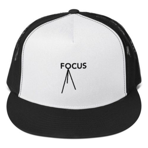 Focus Cap – Trucker Style – Black with White Front Panel